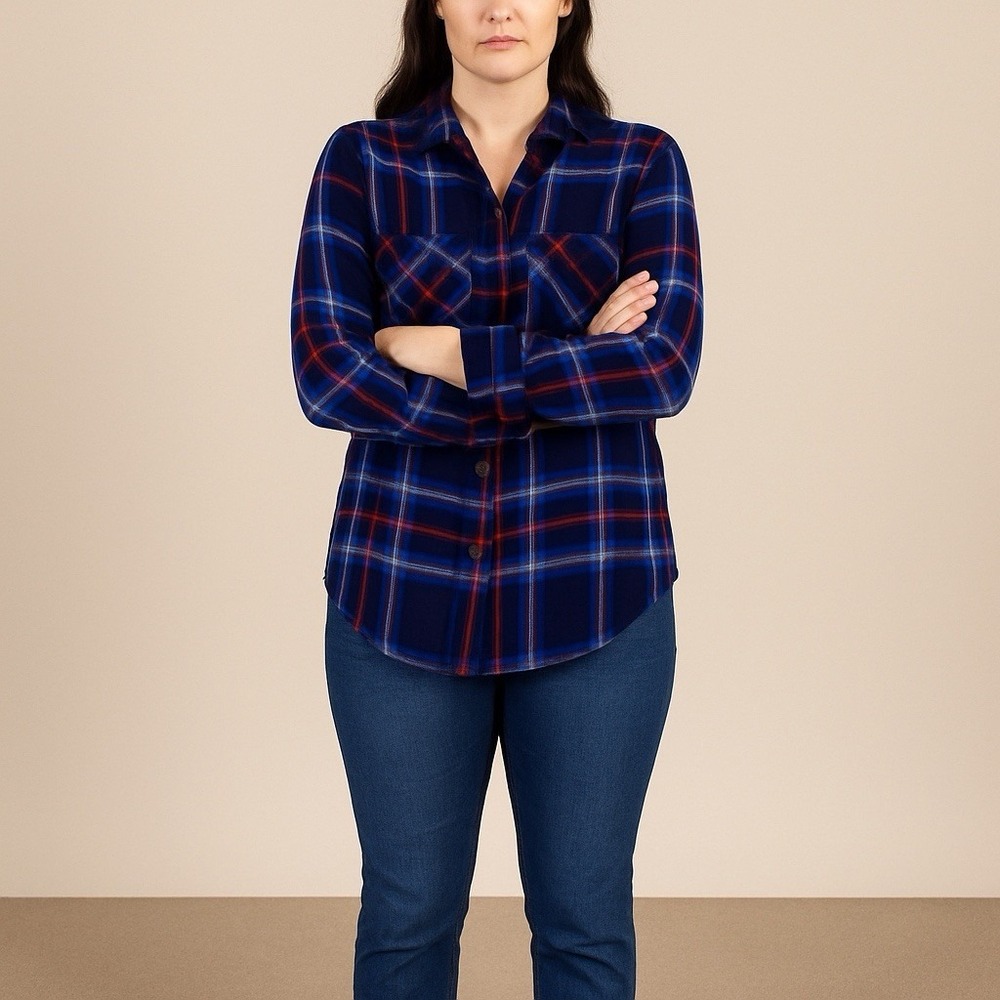Statement‎ Navy Blue Plaid Button Down Shirt S Cabincore Lumberjack